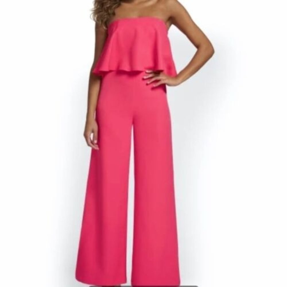 DO + BE Womens All My Life Jumpsuit Size M Pink Strapless Ruffle Wide Leg NEW